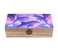 FodPand Wooden Storage Box 8x4 Inch, Vintage Keepsake Boxes with Lid, Dolphin Moon Memory Box for Jewelry, Photos - Elegant Home & Office Decor