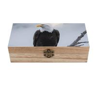FodPand Wooden Storage Box 8x4 Inch, Vintage Keepsake Boxes with Lid, Eagle Full Moon Memory Box for Jewelry, Photos - Elegant Home & Office Decor