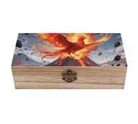 FodPand Wooden Storage Box 8x4 Inch, Vintage Keepsake Boxes with Lid, Fire Phoenix Memory Box for Jewelry, Photos - Elegant Home & Office Decor