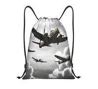 FodPand World War Drawstring Backpack Sports Gym Sackpack Waterproof Swim Bag Men Women Draw String Bag, Black, M
