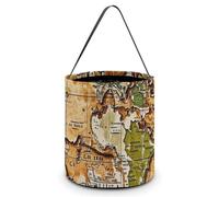 FodPand Worn-out World Map Halloween Trick Or Treat Bucket, Reusable Goodie Candy Basket, Snack Bag Large Gift Tote Bags with Handles for Gifts Wrapping Party Favors Supplies