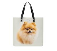 FodPand Yellow Pomeranian Tote Bag for Women - PU Leather Shoulder Handbag with Magnetic Buckle, Fashion Shopping Bag Large Grocery Bags Lightweight Purse for Work Travel Shopping