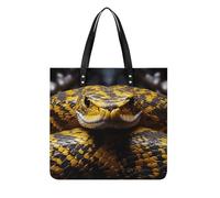 FodPand Yellow Snake Tote Bag for Women - PU Leather Shoulder Handbag with Magnetic Buckle, Fashion Shopping Bag Large Grocery Bags Lightweight Purse for Work Travel Shopping