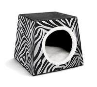 FODPAND Zebra Print Cat Bed Cave for Small Dog Cat House 3-in-1 Foldable Cats Beds with Removable Washable Cushioned Pillow Covered Cave Pet Tents with Non-Slip Bottom