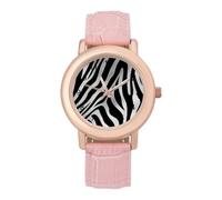 FodPand Zebra Print Watch for Women Leather Strap Watch | Cute Pink Minimalist Analog Wristwatch, Elegant Casual Dress Watches Fashion Ladies Band Watches for Party Daily Wear & Gift