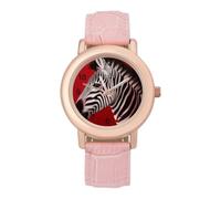 FodPand Zebra Red Watch for Women Leather Strap Watch | Cute Pink Minimalist Analog Wristwatch, Elegant Casual Dress Watches Fashion Ladies Band Watches for Party Daily Wear & Gift