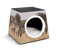 FODPAND Zebras on South Africa Cat Bed Cave for Small Dog Cat House 3-in-1 Foldable Cats Beds with Removable Washable Cushioned Pillow Covered Cave Pet Tents with Non-Slip Bottom