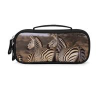 FodPand Zebras on South Africa Cosmetic Bag with Handle And Zipper Makeup Brushes Organizer Case PU Leather Toiletry Bag Small Makeup Bags for Travel Or Daily