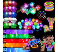 FODYNE 120PCS Glow in the Dark Party Supplies, Glow Sticks Bulk Pack, 5PCS Pop Tube Glow Sticks, 5PCS LED Glasses, 5Pack Lighted Whistle, 5Pcs LED Light Up Rings and 100PCS Glow Sticks