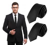 FOEEORT 2 Pack Black Ties For Men Funeral, Classic Solid Black Satin Neckties, 5cm Slim Skinny Black Tie Set, Formal Business Wedding Mens Tie For Office, Ceremony, Parties, Gift For Men (Black)