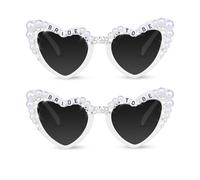 FOEEORT 2 Pairs Bride Sunglasses, White Heart Sunglasses, Cat Eye Brides Sunglassesed, Hen Party Accessories, UV400 Protection, for Bridesmaid Bride to Be Party Gift Supplies