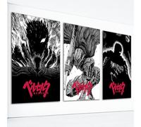 foefvpeft 3 Piece Japense Anime Canvas Wall Art, Berserk Figure Posters Set, Gallery Japanses Manga Art, Guts Griffith Casca Jedeau Painting Prints for Wall Decor 12x16in Unframed