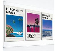 foefvpeft 3 Piece Vintage Canvas Wall Art, Hiroshi Nagai Vaporwave Poster for Room Aesthetic, Retro 90s Japanese Manga Colorful Art Print, Modern Japanese Landscape Art 12x16in Unframed