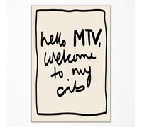 foefvpeft Hello MTV Welcome To My Crib Wall Art Canvas Trendy Black and White Typography Poster Housewarming Welcome Posters Vintage 70s Quote Wall Art Funky Hallway Gallery Wall Decor 8x12in Unframed