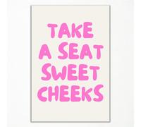 foefvpeft Take A Seat Sweet Cheeks Pink Wall Art, Funny Bathroom Canvas Poster, Retro Hot Pink Aesthetic Poster for Bathroom, Trendy Cute Sweet Cheeks Sign Home Wall Decor 12x16in Unframed