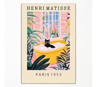 foefvpeft Vintage Henri Matisse Canvas Wall Art, Funny Black Cat Bathroom Poster, Cute Cat In Bathtub Print, Pink Green Dopamine Bathroom Wall Decor, Tropical Botanical Floral Picture 8x12in Unframed