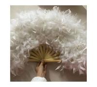 FOELANNE Bamboo Hand Folding Fans, Handheld Folding Feather Fan For Stage Dance Photography Wedding Party Props Multicolor 70x40cm(White)