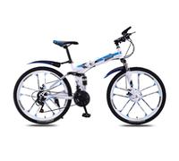 FOELANNE City bike, Mountain Bike High Carbon Steel Frame Dual Disc Brakes Suspension Multi-Speed Multicolor(White Blue,24 Speed)