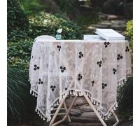 FOELANNE Embroidered Lace Tablecloth, White Lace Square Tablecloth Black Floral Embroidery 35-53 Inch(120x120cm)