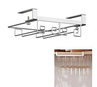 FOELANNE Wine Glass Rack, Wine Glass Rack Carbon Steel Silver 2-3 Rows Under Cabinet No-Nail(2 Rows)
