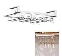 FOELANNE Wine Glass Rack, Wine Glass Rack Carbon Steel Silver 2-3 Rows Under Cabinet No-Nail(3 Rows)