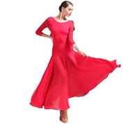 FOELANNE Women Ballet Dance Dress, Women National Standard Ballroom Dance Dress V Back Half Sleeve Multicolor Multiple Sizes(Red,XXL)
