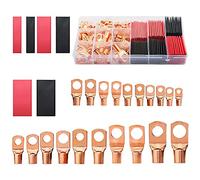 Foemey 150 Pieces Terminal Connectors in Copper Wire, AWG 2 4 6 8 10 12 Terminal Kit with 70 Pieces Heat Shrinkable 80 Pieces Battery Lugs