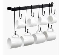 Foemey Coffee Mug Holder for Wall: 17-Inch Black Coffee Bar Cup Hanger Hooks - Hanging Coffee Cup Rack Storage Organizer 2Pcs Easy Install Easy to Use