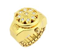 Foemey Round Dial Crystal Flower Decor Elastic Band Finger Ring Watch for Lady