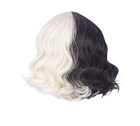 Foemey Short Wigs with Bangs Shoulder Length Wavy Wig for Women Short Curly Wig for Women(Black and Gold)
