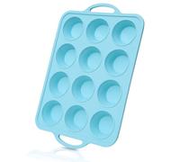 Foepoge Regular Silicone Muffin Trays 12 Cup with Metal Frame, Non Stick Silicone Cupcake Tray with Handle, Muffin Moulds for Baking, Yorkshire Pudding Tray, Cupcake Tin, Mint Green