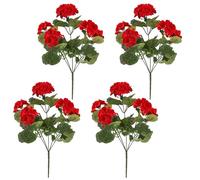 FOERPL 4pcs 14in Artificial Geraniums Fake Silk Red Flowers Outdoor UV Resistant for Garden Plants Bush Home Decor