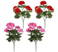 FOERPL 4pcs 14in Artificial Geraniums Fake Silk Red Pink Flowers Outdoor UV Resistant for Garden Plants Bush Home Decor