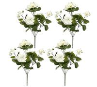 FOERPL 4pcs 14in Artificial Geraniums Fake Silk White Flowers Outdoor UV Resistant for Garden Plants Bush Home Decor
