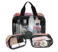 Foerrkelg Abstraction Cosmetic Bag,3 Pcs Toiletry Bag Clear Toiletry Bag Toiletry Bag for Women Clear Cosmetic Bag Makeup Organizer Bag Beautiful Flower Patterns, Color 78, 12.2*3.74*10 in
