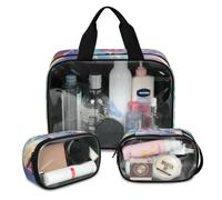 Foerrkelg Animal Galaxy Cosmetic Bag,3 Pcs Toiletry Bag Clear Toiletry Bag Toiletry Bag for Women Clear Cosmetic Bag Makeup Organizer Bag Unicorn Horse Pattern, Color 23, 12.2*3.74*10 in