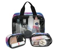 Foerrkelg Animal Unicorns Cosmetic Bag,3 Pcs Toiletry Bag Clear Toiletry Bag Toiletry Bag for Women Clear Cosmetic Bag Makeup Organizer Bag Blue Unicorn Pattern, Color 86, 12.2*3.74*10 in