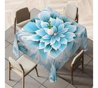 Foerrkelg Big Blue Flowers Waterproof Square Tablecloth, 60" X 60" Table Cloth, Oil and Stain Resistant Wipeable Round or Square Tablecloths for Restaurants, Party or Indoor and Outdoor Use