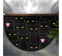 Foerrkelg Black Animal Cat Half Round Door Mat Anti-Slip Semi Circle Rug Indoor Door Mat Half Moon Bath Mat, Washable Decorative Floor Mat for Kitchen Bathroom Hearth Fireplace 24X36