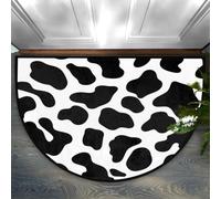 Foerrkelg Black ans White Cow Half Round Door Mat Anti-Slip Semi Circle Rug Indoor Door Mat Half Moon Bath Mat, Washable Decorative Floor Mat for Kitchen Bathroom Hearth Fireplace 24X36