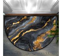 Foerrkelg Black Grey Gold Marble Half Round Door Mat Anti-Slip Semi Circle Rug Indoor Door Mat Half Moon Bath Mat, Washable Decorative Floor Mat for Kitchen Bathroom Hearth Fireplace 24X36