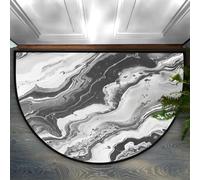 Foerrkelg Black Grey Marble Half Round Door Mat Anti-Slip Semi Circle Rug Indoor Door Mat Half Moon Bath Mat, Washable Decorative Floor Mat for Kitchen Bathroom Hearth Fireplace 24X36