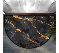 Foerrkelg Black Marble Half Round Door Mat Anti-Slip Semi Circle Rug Indoor Door Mat Half Moon Bath Mat, Washable Decorative Floor Mat for Kitchen Bathroom Hearth Fireplace 24X36