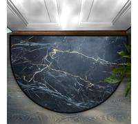 Foerrkelg Black Marble Pattern Half Round Door Mat Anti-Slip Semi Circle Rug Indoor Door Mat Half Moon Bath Mat, Washable Decorative Floor Mat for Kitchen Bathroom Hearth Fireplace 24X36