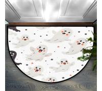 Foerrkelg Black White Ghost Half Round Door Mat Anti-Slip Semi Circle Rug Indoor Door Mat Half Moon Bath Mat, Washable Decorative Floor Mat for Kitchen Bathroom Hearth Fireplace 24X36