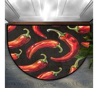 Foerrkelg Chili Black Half Round Door Mat Anti-Slip Semi Circle Rug Indoor Door Mat Half Moon Bath Mat, Washable Decorative Floor Mat for Kitchen Bathroom Hearth Fireplace 24X36