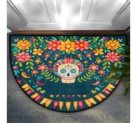 Foerrkelg Day of The Dead Festival Half Round Door Mat Anti-Slip Semi Circle Rug Indoor Door Mat Half Moon Bath Mat, Washable Decorative Floor Mat for Kitchen Bathroom Hearth Fireplace 24X36