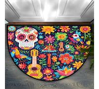 Foerrkelg Day of The Dead Guitar Half Round Door Mat Anti-Slip Semi Circle Rug Indoor Door Mat Half Moon Bath Mat, Washable Decorative Floor Mat for Kitchen Bathroom Hearth Fireplace 24X36