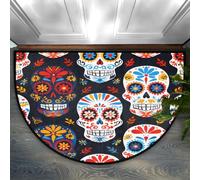Foerrkelg Day of The Dead Half Round Door Mat Anti-Slip Semi Circle Rug Indoor Door Mat Half Moon Bath Mat, Washable Decorative Floor Mat for Kitchen Bathroom Hearth Fireplace 24X36