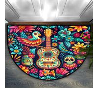 Foerrkelg Day of The Dead in Mexico Half Round Door Mat Anti-Slip Semi Circle Rug Indoor Door Mat Half Moon Bath Mat, Washable Decorative Floor Mat for Kitchen Bathroom Hearth Fireplace 24X36